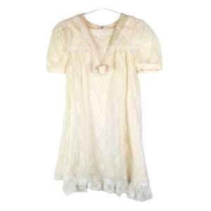 Gunne Sax Jessica McClintock Vintage Lace Over Satin Short Sleeve Dress Girls 4